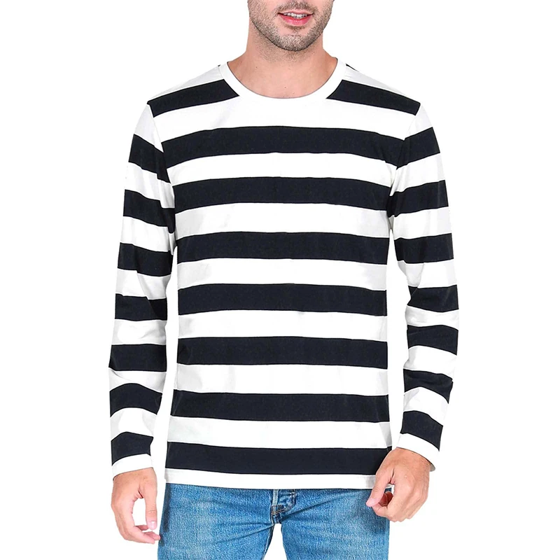 Mens Fashion Clothes - Contraststreep 3D-print Heren T-shirt met lange